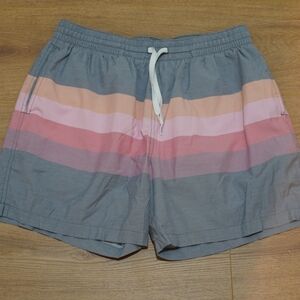 chubbies Gray Swim Trunks with Pink and Peach Stripes